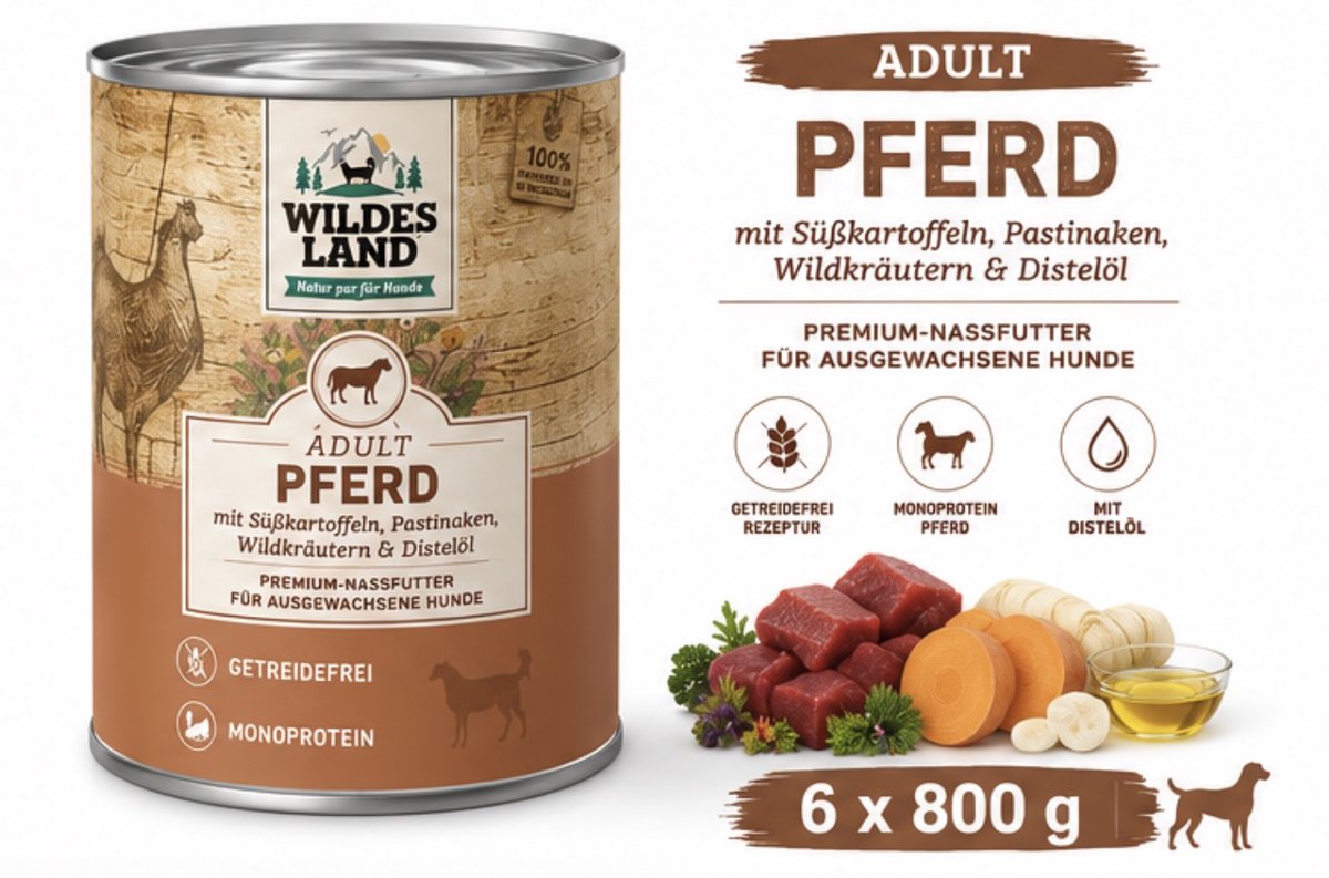 Wildes Land Wildes Land Dog Can Classic Paard met Zoete Aardappel - 6 x 800 g