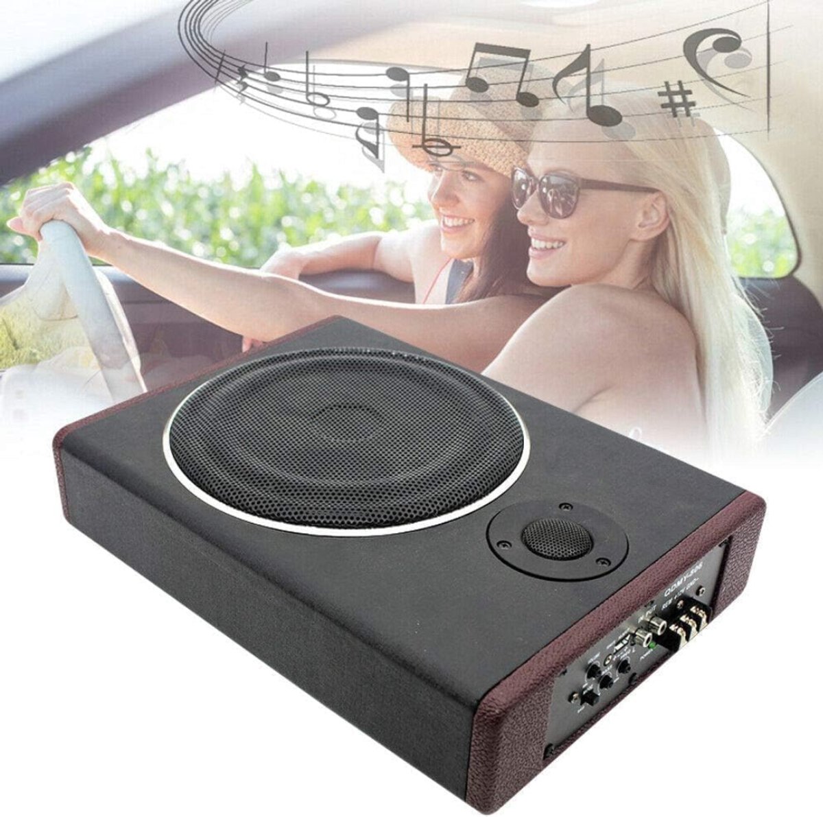Lìon® Subwoofer Auto - Actieve Subwoofer Kist - Subwoofer Auto met Versterker - Zwart - 7cm x 35cm x 26cm