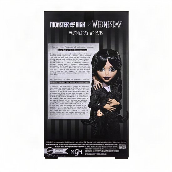 Monster High x Wednesday verzamelpop - Wednesday Addams in zwarte jurk met Thing als accessoire van Monster High — afbeelding 5