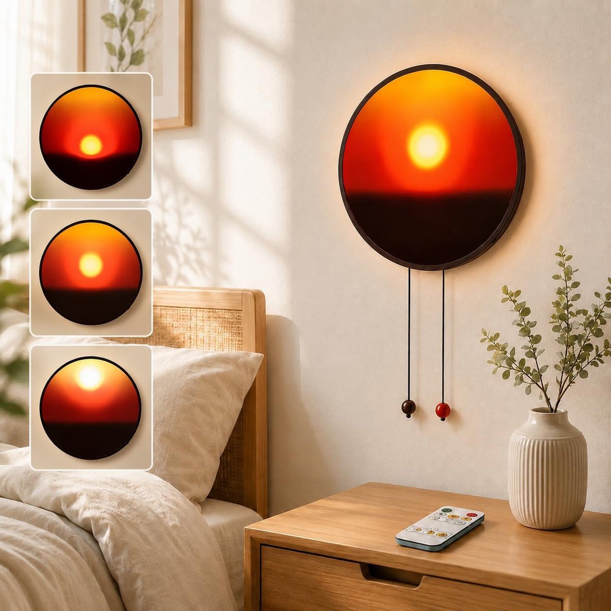 Ryoudavell - zonsondergang wandlamp - oplaadbare sfeerlamp - draadloze wandlamp - trekkoord lamp