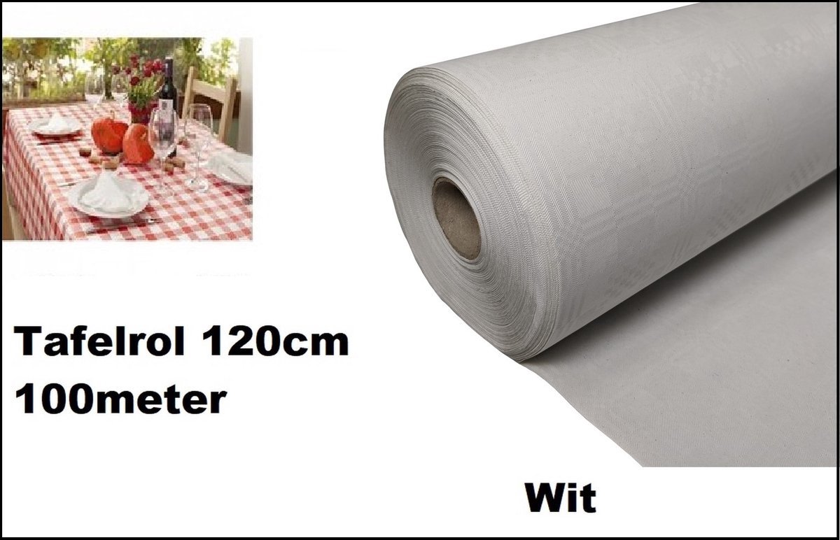 Tafelkleed op rol wit met relief 120cm x 100 meter papier - Tafelkleed 100 meter op 1 rol - Diner eten food restaurant