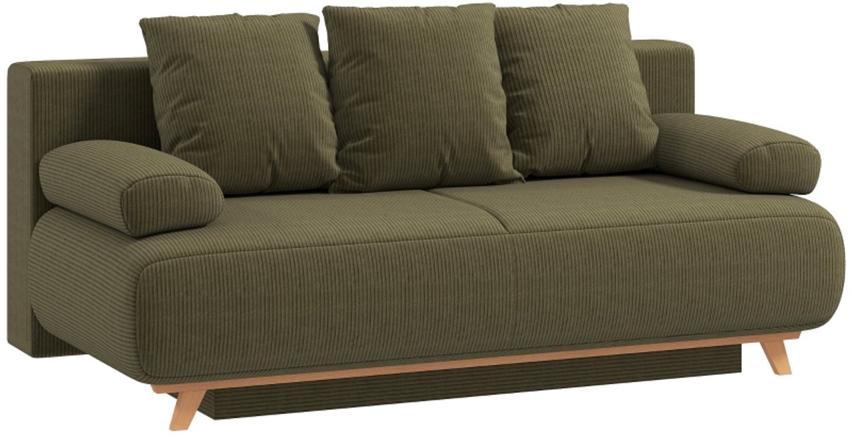 MIVRAY Slaapbank 188 x 100 x 84 cm - 3-Zits Met Bedfunctie En Verborgen Opbergruimte - Voor Woonkamer En Logeerkamer - Cord Donkergroen
