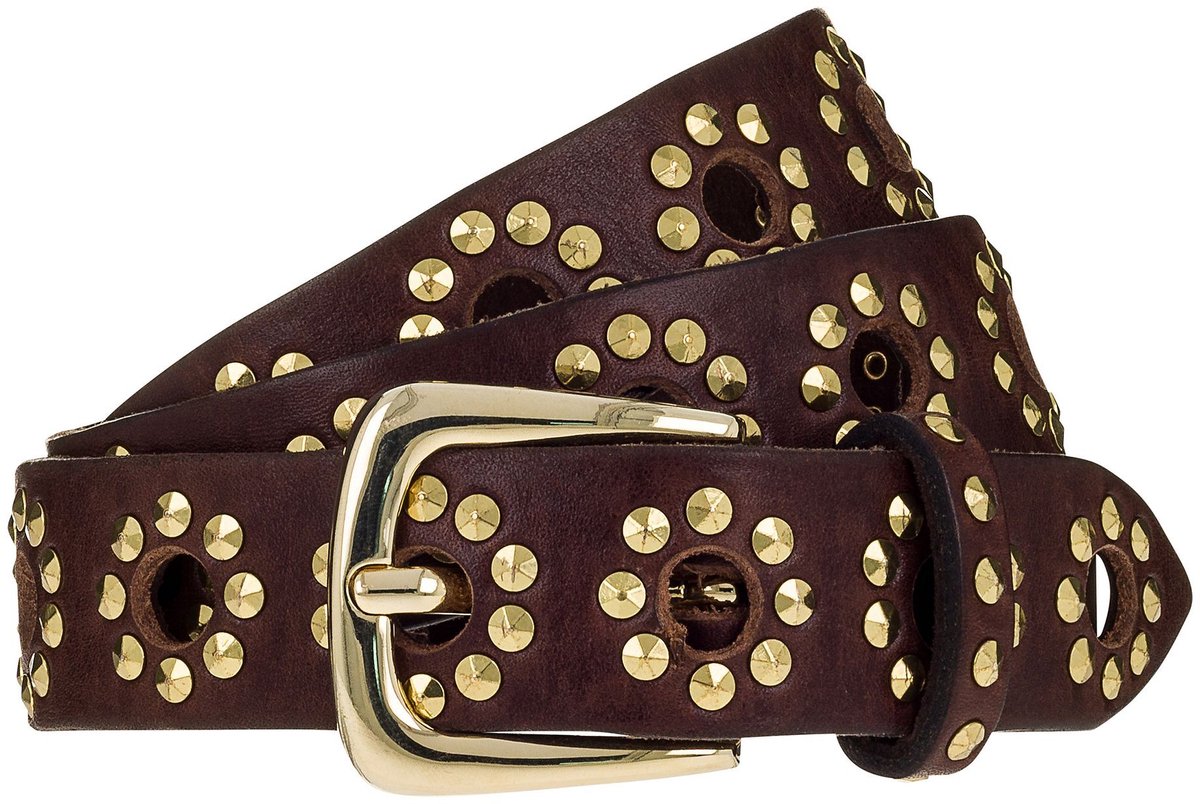 b.belt Studded belt Leder - Dames - 100 cm - dark brown