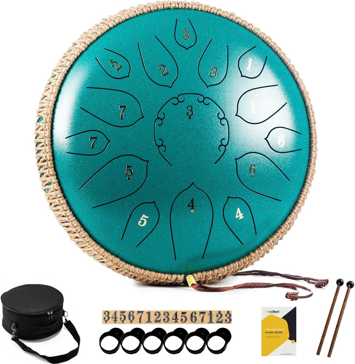 Handpan - Groen - 30,5 cm - Stalen Tongtrommel met 15 Noten in D-majeur - Voor Muzikanten en Beginners