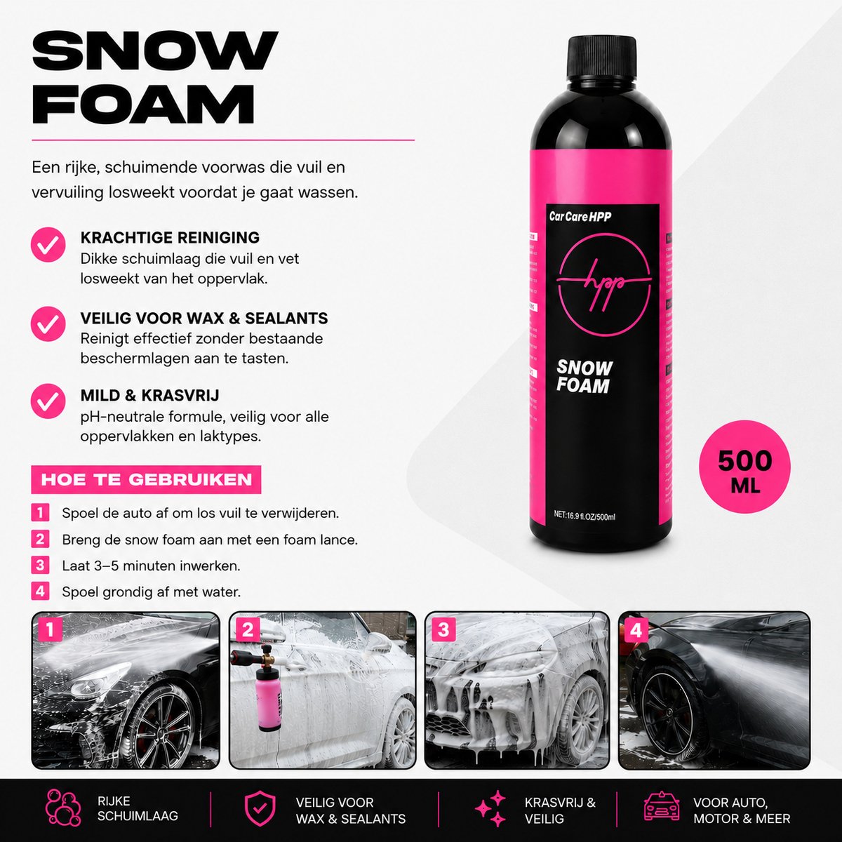 Car Care HPP Auto Was Set 8-delig – Compleet Autoverzorgingspakket met Shampoo, Snow Foam, Velgenreiniger, Keramische Coating, Tire Shine, Interieur reiniger, Glas Reiniger, Anti Insect– Perfect voor Grondige Auto Cleaning – foto 8