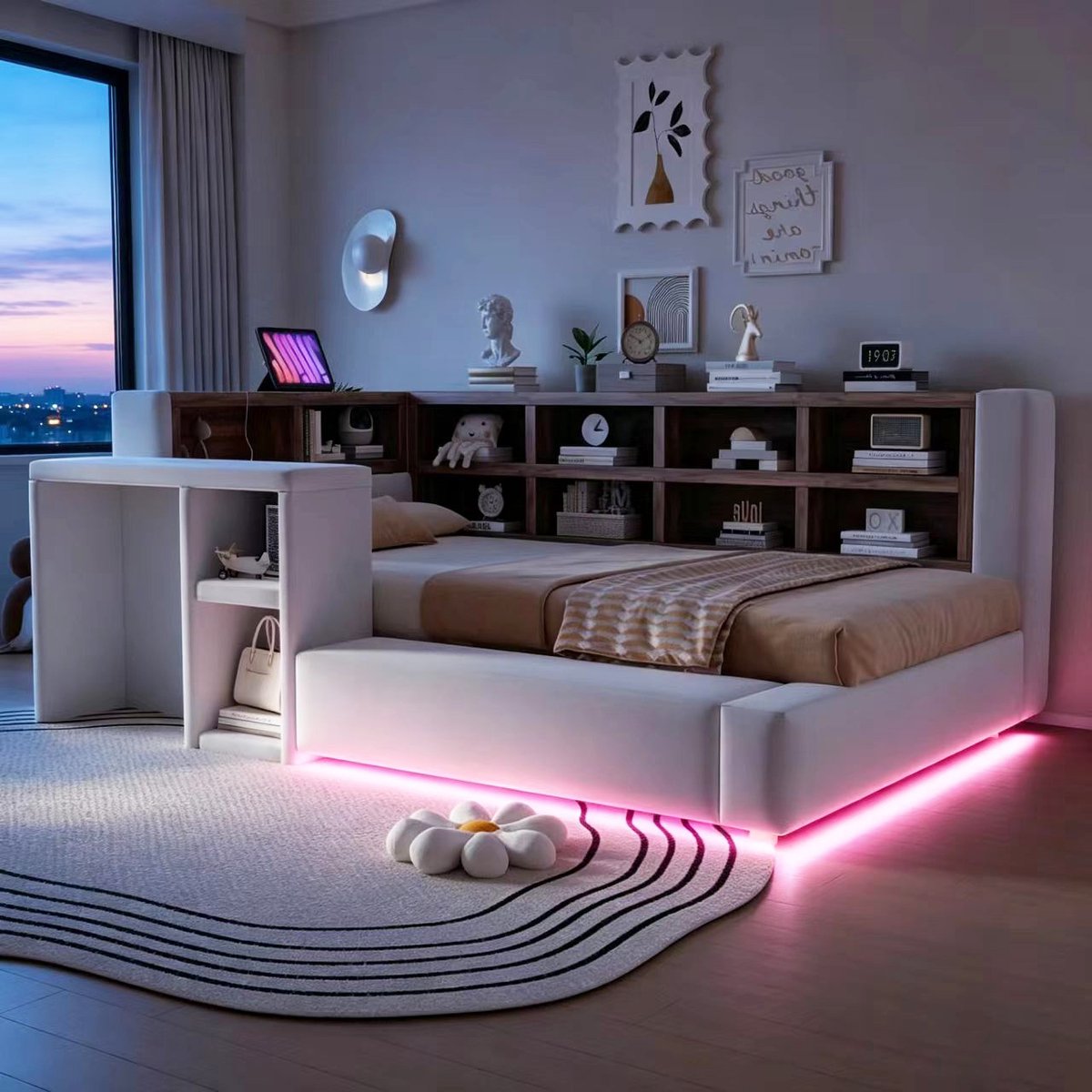 STILVORA Gestoffeerd Bed 90 x 200 Cm – Bed Met Ledverlichting En Stopcontacten – Hoofdbord Met Opbergruimte – Lichtgrijs – Zonder Matras