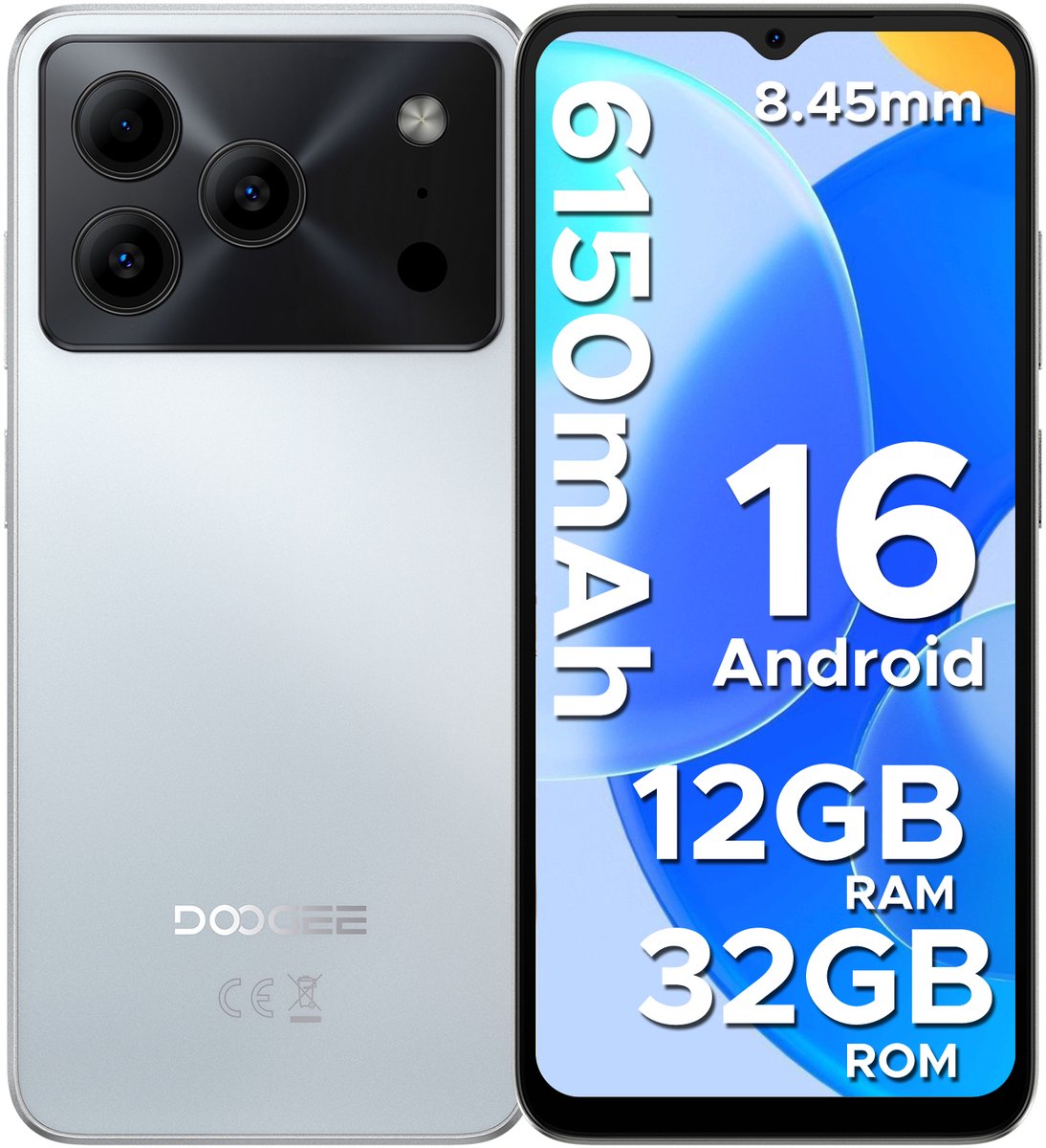 DOOGEE Note 56 Lite - Dual SIM Smartphone - Android 16 -12 GB RAM + 32 GB ROM / 2 TB TF - UNISOC SC9863A - 6150 mAh - 8,5 mm ultraslank - 6,56 inch HD+ - 8 MP + 5 MP - Face ID -Primaire kleur