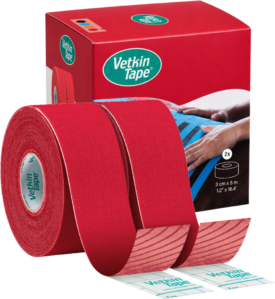VetkinTape® - Rood - 2 rollen - Kinesiotape - Voor paarden en andere dieren - 3cm x 5m