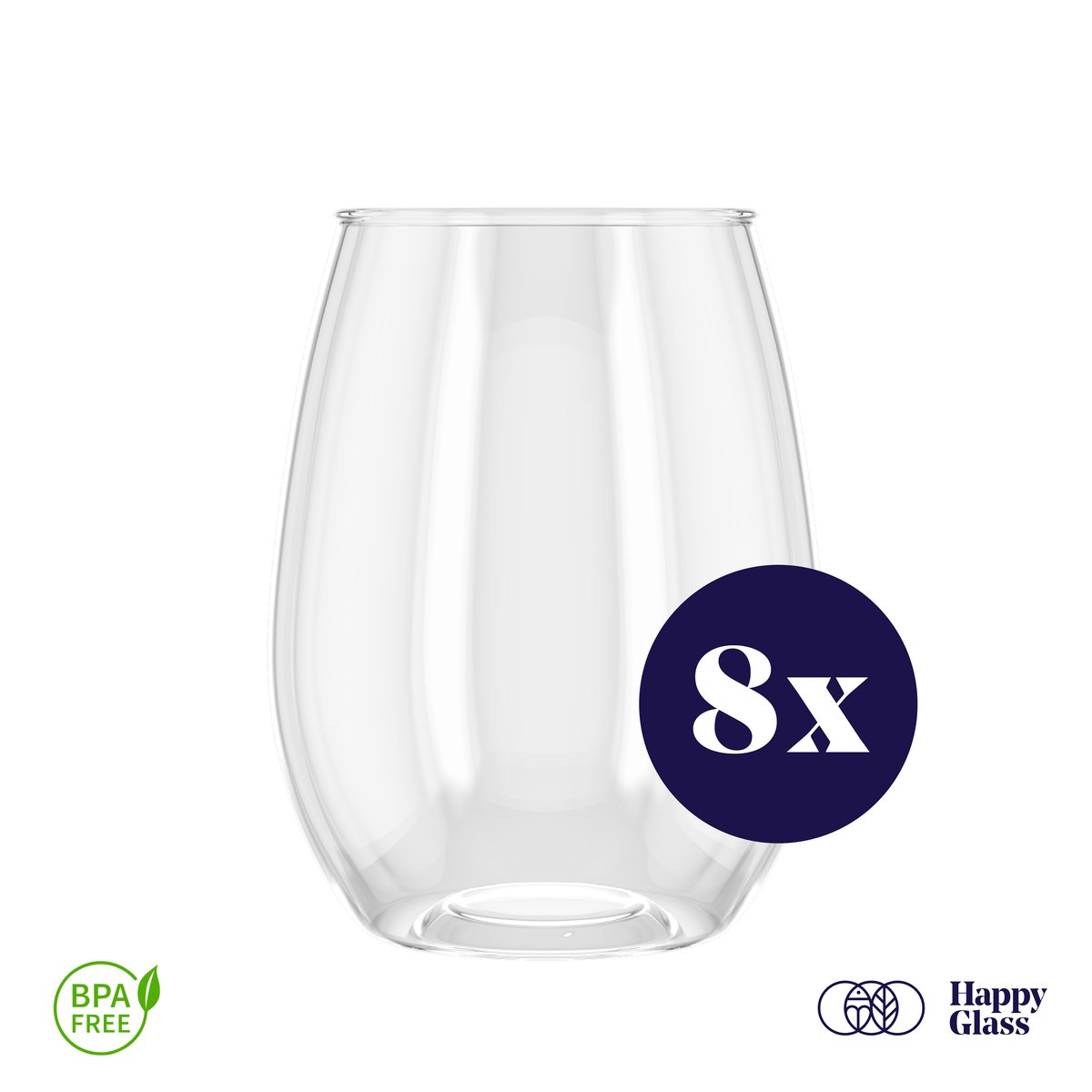 HappyGlass Til Tucker - Set van 8 kunststof drinkglazen - 50cl - Transparant - BPA-vrij Tritan