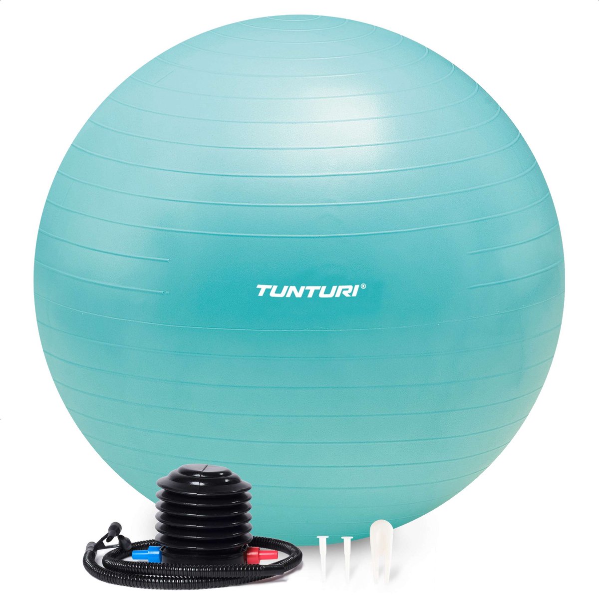 Tunturi Anti Burst Fitness bal met Pomp - Yoga bal 55 cm - Pilates bal - Zwangerschapsbal – 220 kg gebruikersgewicht - Incl Trainingsapp – Turquoise