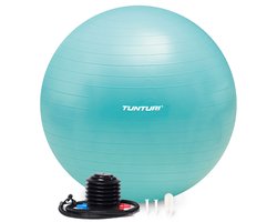 Tunturi Anti Burst Fitness bal met Pomp - Yoga bal 55 cm - Pilates bal - Zwangerschapsbal – 220 kg gebruikersgewicht - Incl Trainingsapp – Turquoise