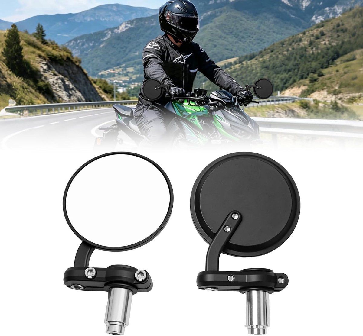 Universele motorstuurspiegel - Stuurspiegel - Achteruitkijkspiegel voor motor - Universele scooterspiegel - 3-inch ronde, bolle spiegel - Minispiegel - Accessoires voor motor en scooter - Zwart