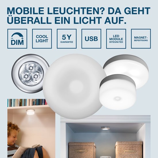 OSRAM DOT-it mobiele LED-lamp in wit van kunststof, verpakking van 3, IP20-bescherming, voor verlichting onder schappen van Merkloos — afbeelding 5