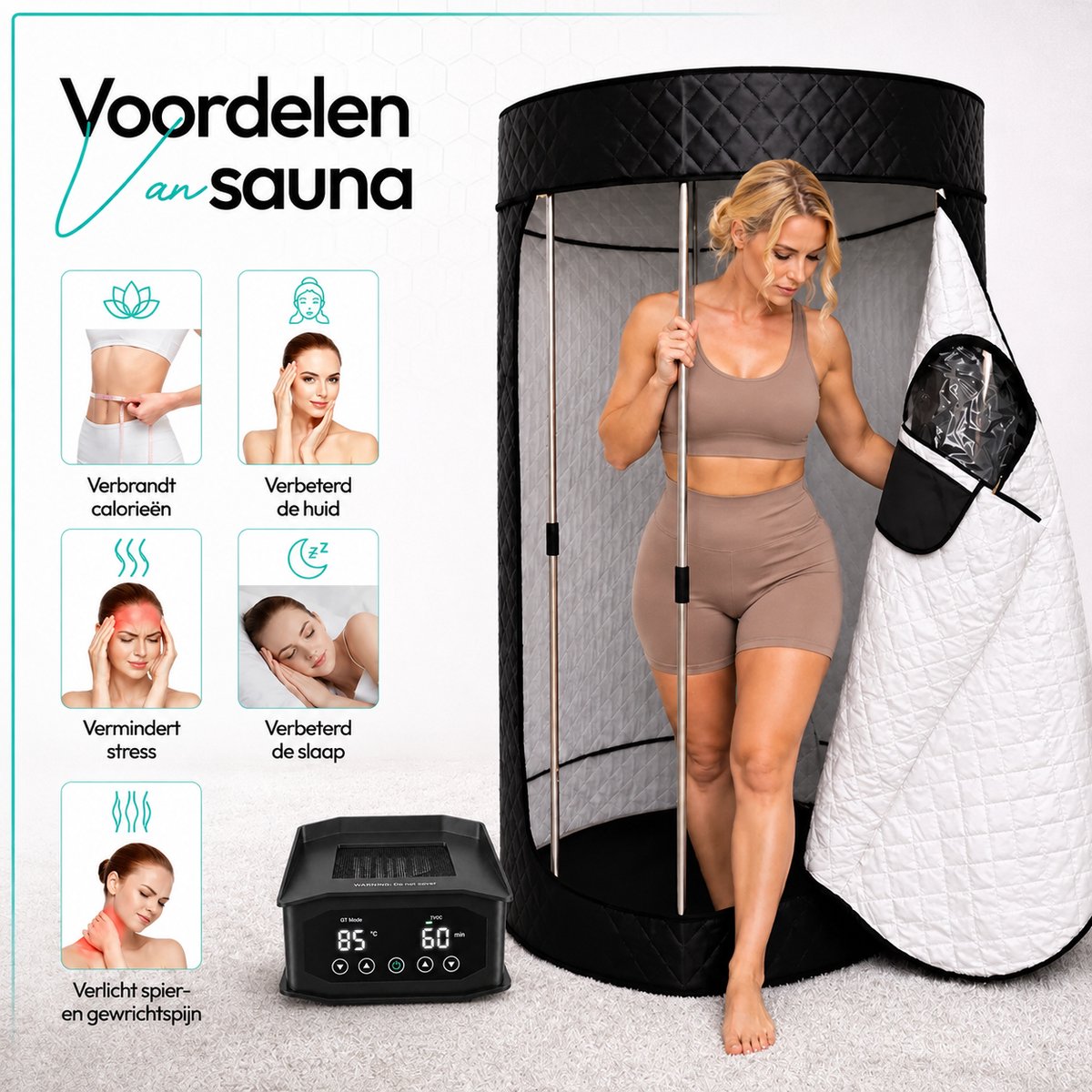 Draagbare Sauna voor Thuis - Ronde Mobiele Sauna - RVS Skelet - Heater - 85 Graden - Compact - Detox & Ontspanning thumbnail 3