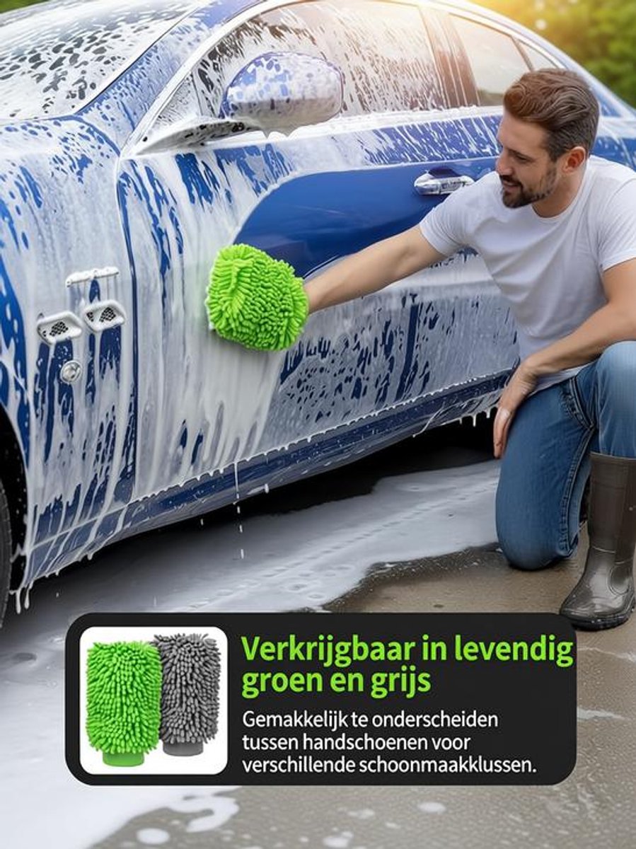 LoShop Microvezel Washandschoen voor Auto – 2 Stuks, Groen & Grijs, Krasvrij en Pluisvrij