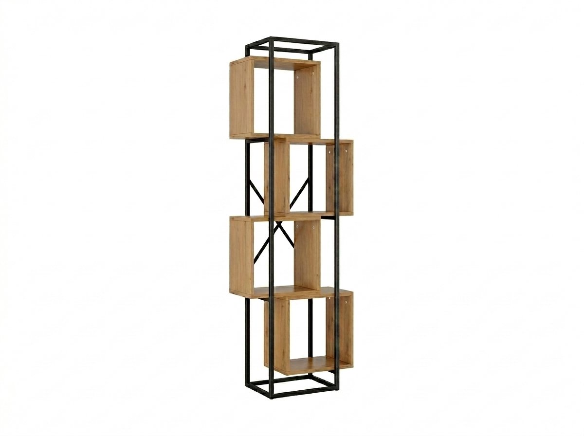 Valtis Boekenkast – Open Boekenkast – 4 Vakken – Metalen Frame & MDF Planken – Zwart/Bruin – Opbergrek voor Boeken & Decoratie – 59 x 30 x 180 cm