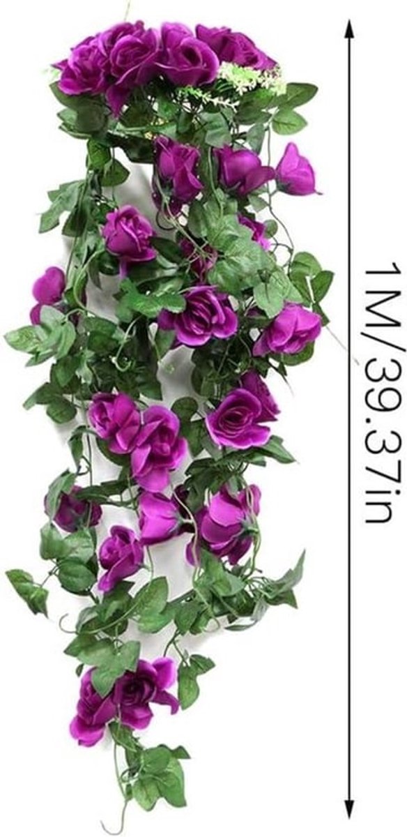 2 Kunstplanten van 90 cm voor lentedecoratie - Hangende namaakzijde rozen voor balkon, binnen- en buitendecoratie