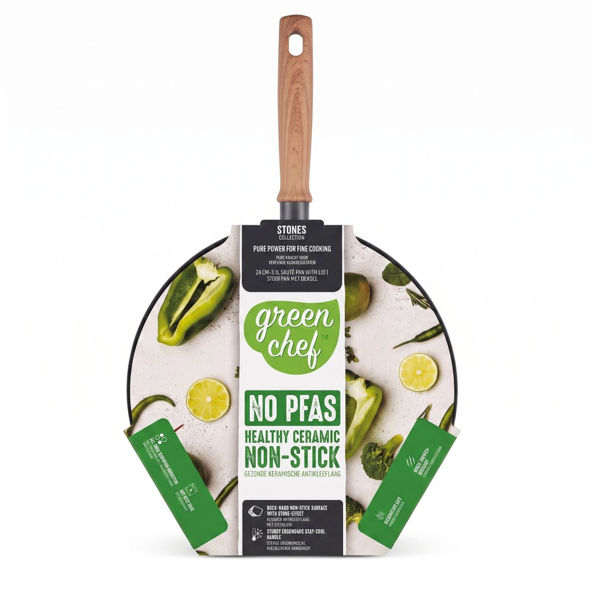 GreenChef - Stone Stoofpan met Deksel - 24 cm - Hapjespan - Stoofpan - Keramisch – Stoofpan inductie - PFAS-vrije Antiaanbak - Pannen - Stoofpan met deksel - voor Gezond Koken - Pan