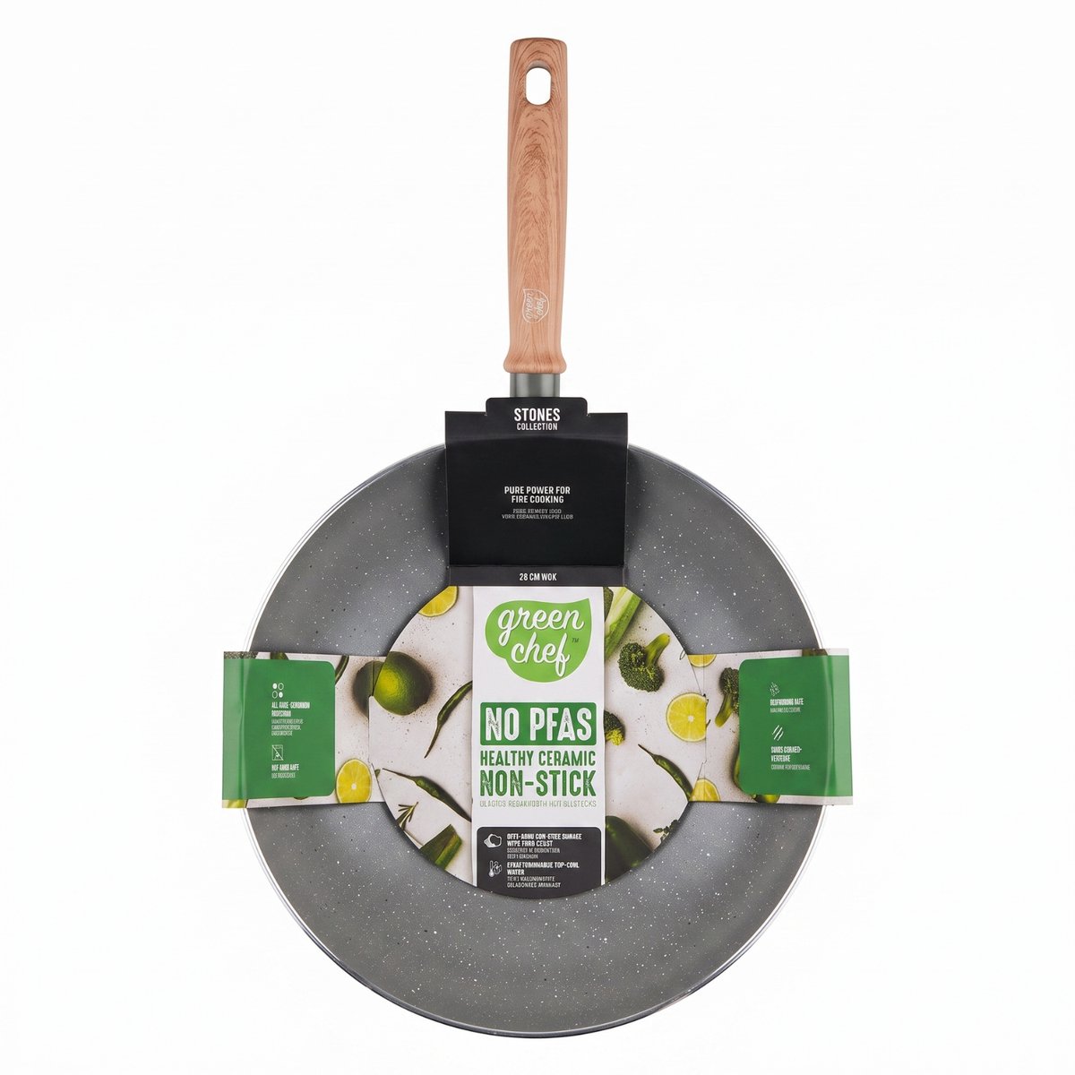 GreenChef - Stone Wokpan - 28 cm - Wokpan - Keramisch – Wokpan inductie - PFAS-vrije Antiaanbak - Pannen - Wokpan - voor Gezond Koken - Pan