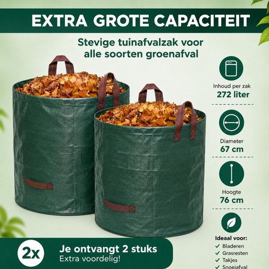 Ceruzo 2x Tuinafvalzak 272 Liter - 544L Totaal - XL- Zelfstaand - Opvouwbaar - Groen — afbeelding 4