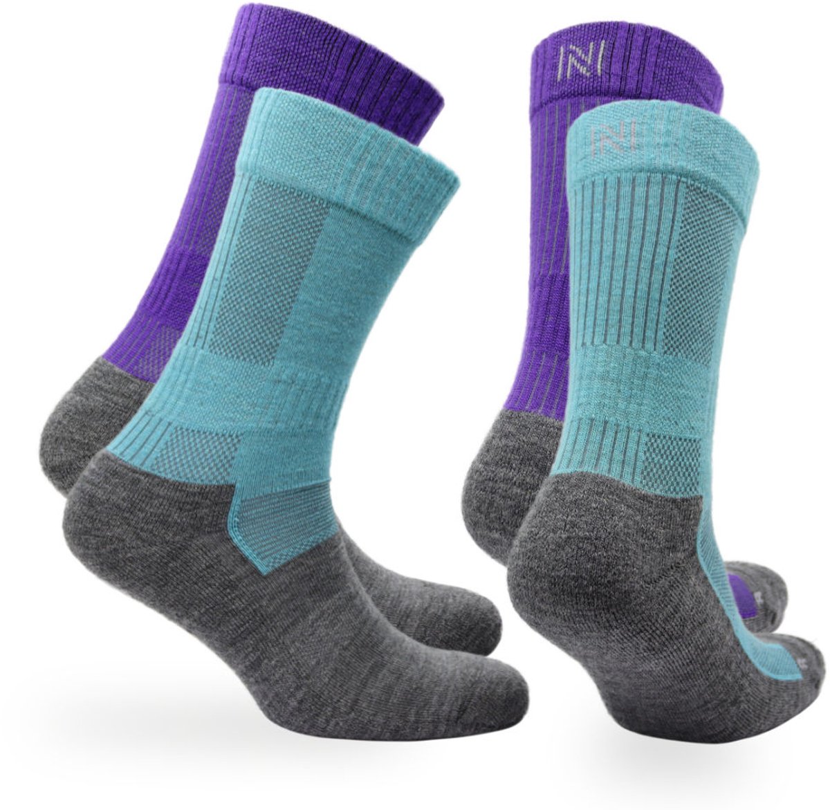 Norfolk Wandelsokken 2 Paar 60% Merino Wol Sokken Anti Blaren Outdoorsokken met Schok Absorptie Demping Hoge kwaliteit Langdurig Wollen Sokken Warme sokken /Turkoois – Leonardo Paars