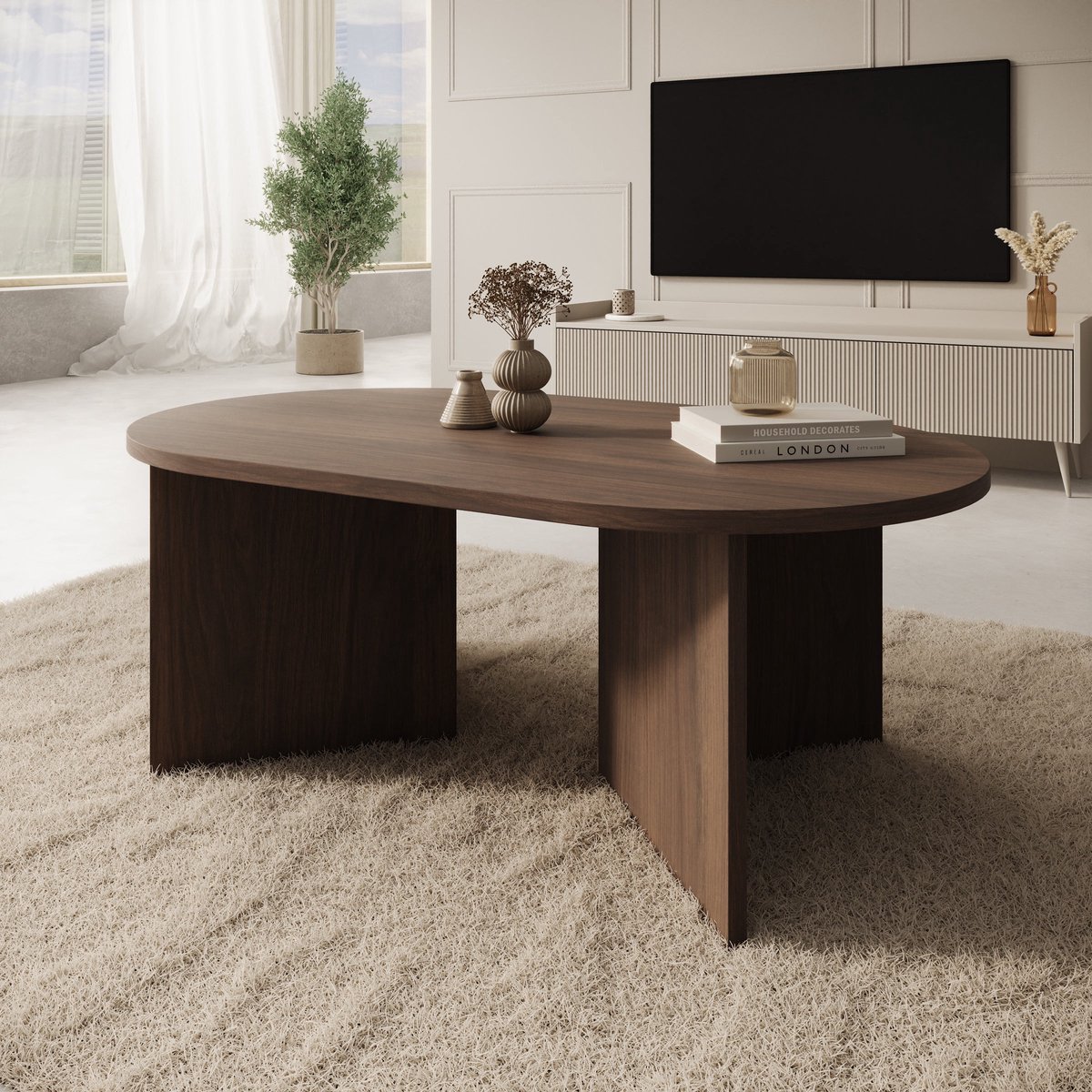 Meubella - Glenne - Salontafel - Donker eikenpatroon - 110x65x42 cm