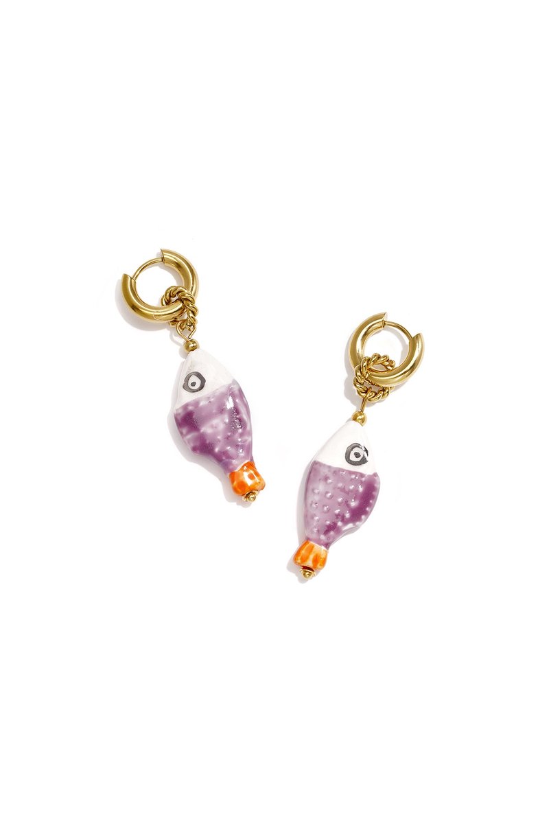 Ziva - Vis Oorbellen - Keramiek & Stainless Steel - - Paars