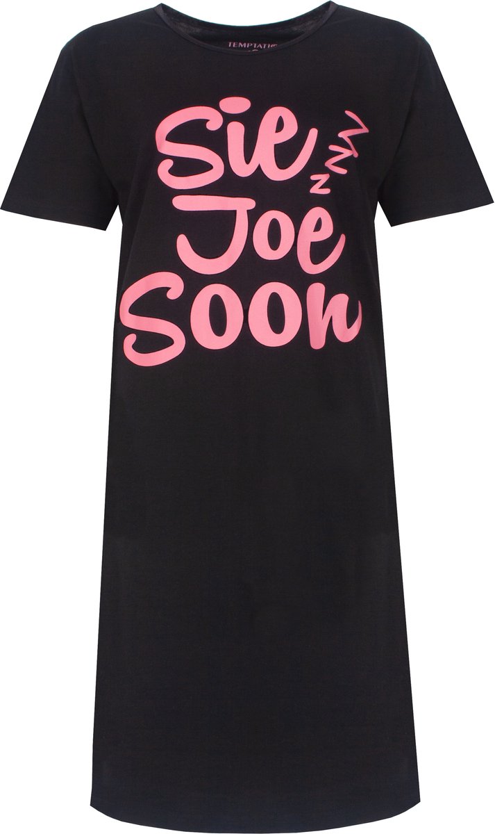 Temptation Dames Big Shirt - Korte Mouwen - Zwart - Maat S