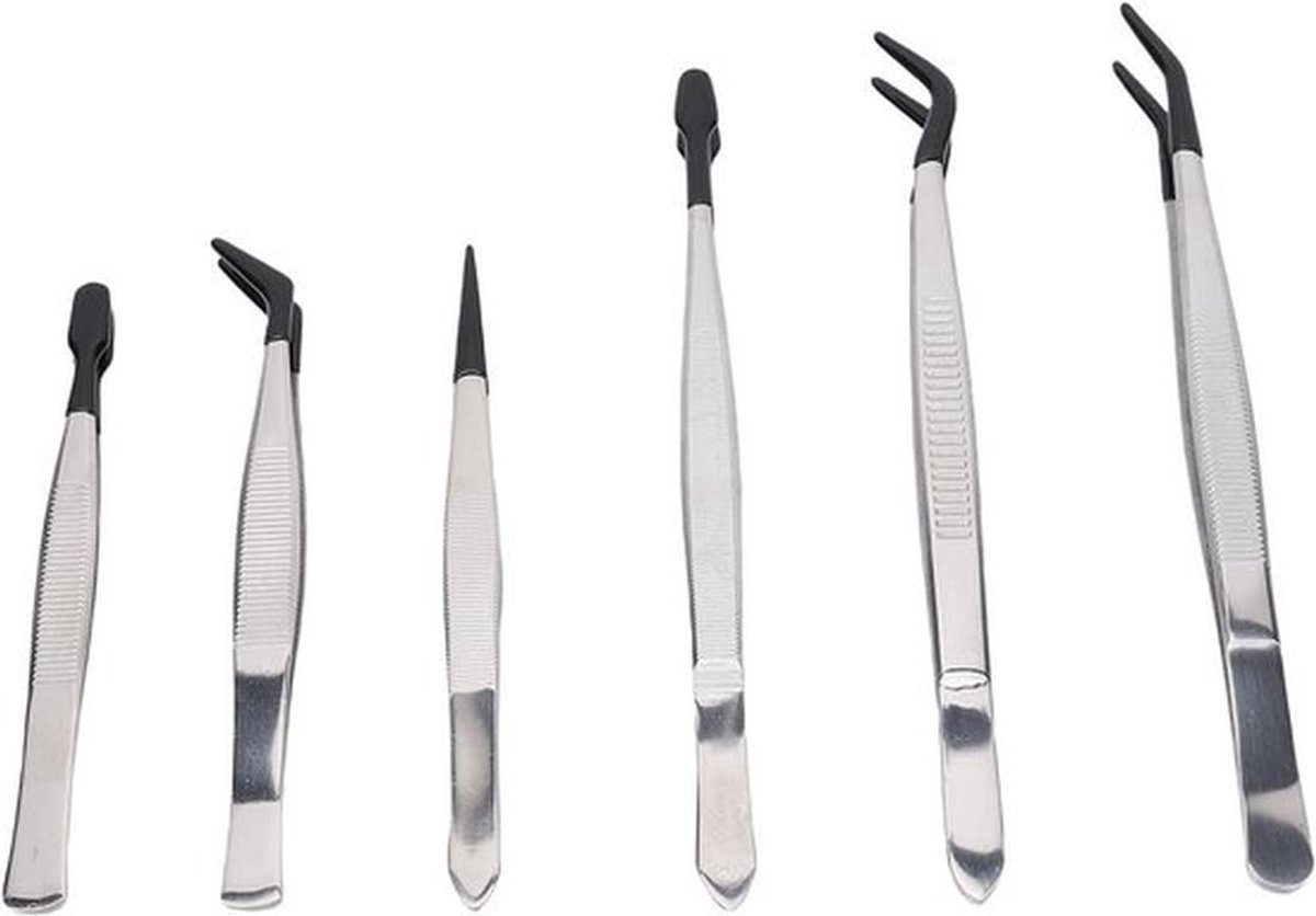 Set van 6 RVS Pincetten met Rubber Kop, Veelzijdige Pincetten voor Wimpers, Make-up en Stempelen