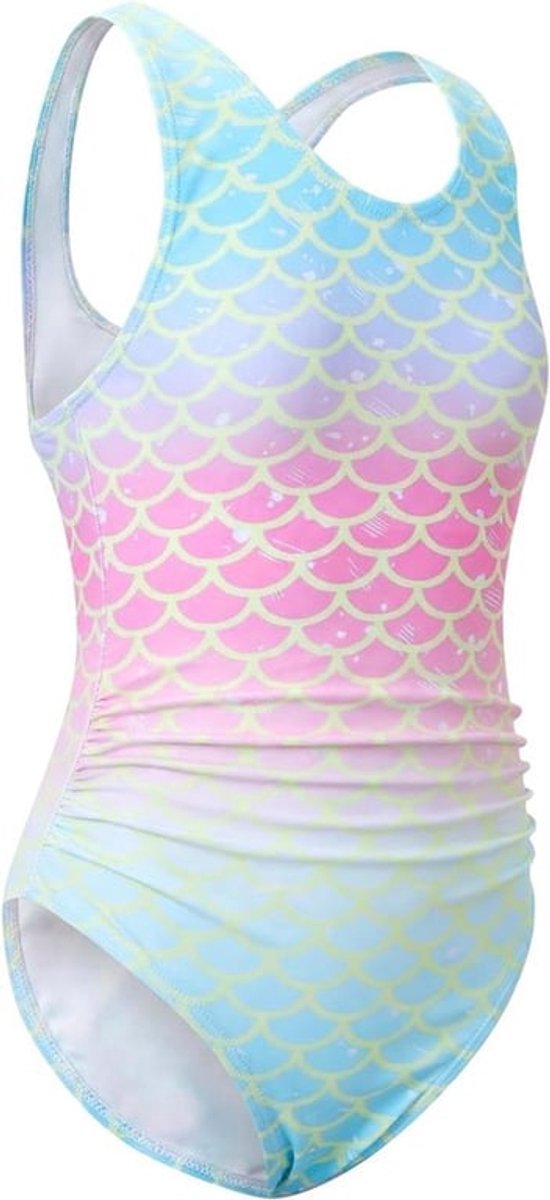 Meisjes Eendelig Zwemkostuum met U-Hals en Brede Bandjes in Gradient Leoparden en Zeemeerminnen voor Kinderen van 7-12 Jaar, Perfect voor Zomer en Zwemles