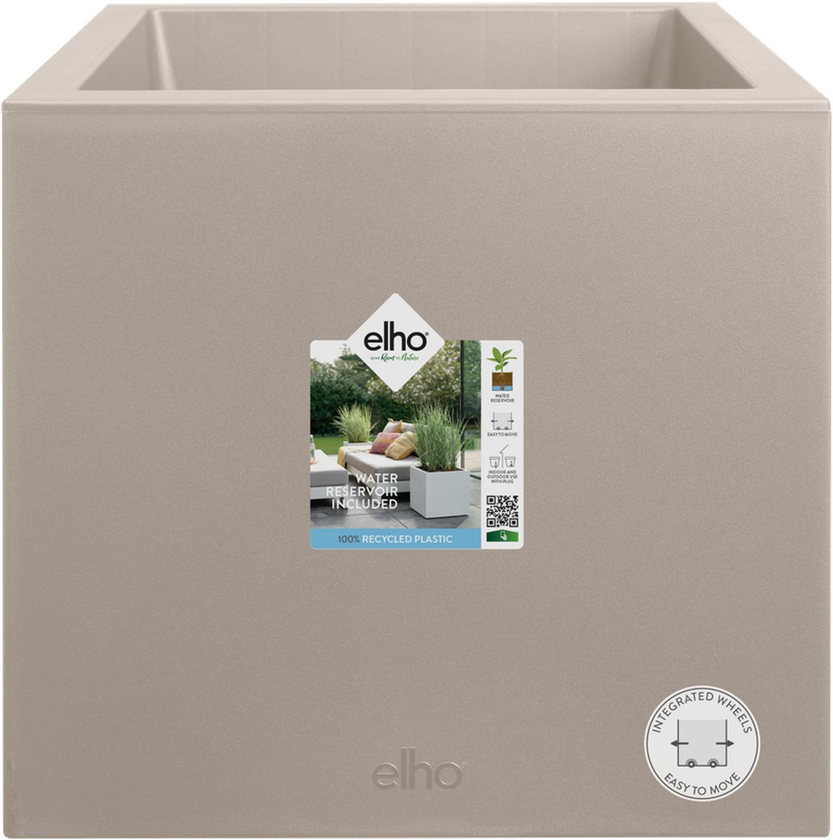 Elho Vivo Next Vierkant 40 - Plantenbak voor Binnen & Buiten - 100% Gerecycled Plastic - L 39.0 x H 37.9 cm - Paddenstoel beige