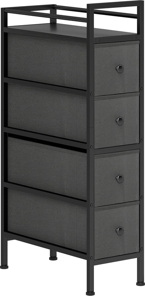 TEKROA® Ladekasten - commode met 4 lades en stalen frame voor slaapkamer en woonkamer - 43x20x81.5 - zwart