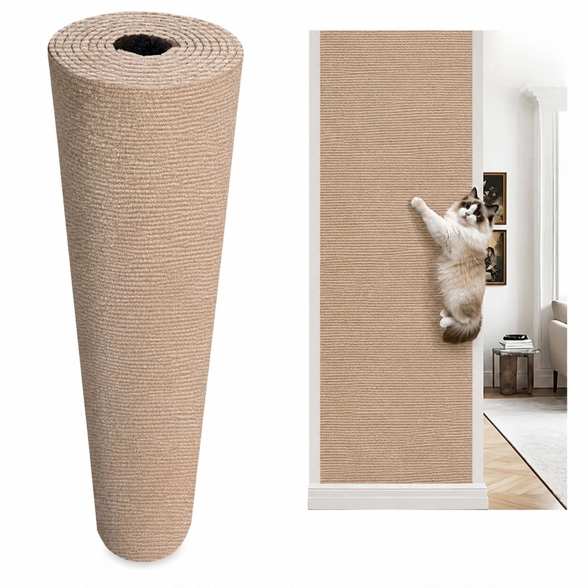 Bobypet - Kattenkrabmat - zelfklevende krabmat 300 x 40 cm - op maat te snijden meubelbescherming - kaki