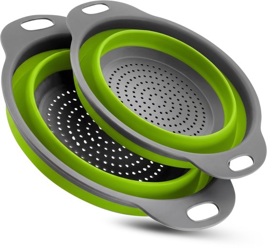 HI NATURE™ Vergiet Opvouwbaar set van 2 stuks - Inklapbaar Siliconen Vergiet - 1 Groot en 1 Klein - 100% BPA Vrij | Vaatwasbestendig - Hittebestendig | Makkelijk Opbergen