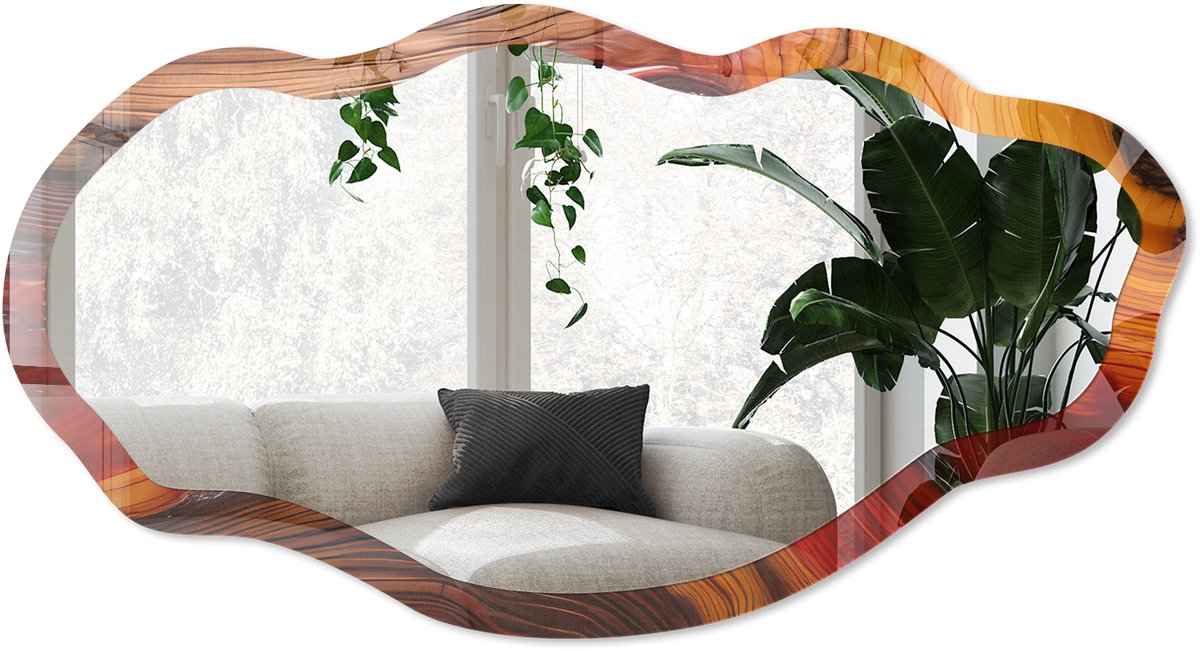 Wallfluent De Energie Van De Natuur Spiegel - Oranje Rechthoekige Spiegel Met Modern Design - Organische Spiegel - Woonkamer, Kantoor, Hal - Abstract - 45x90 cm - Totale afmeting 52x97 cm