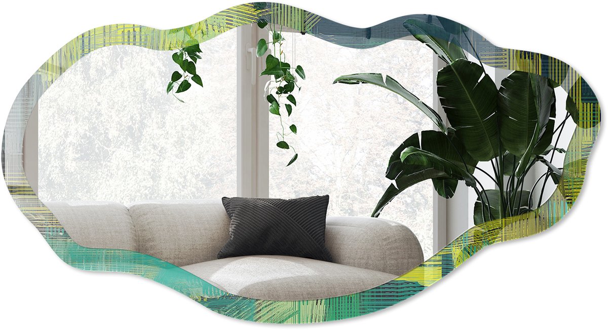 Wallfluent Levende Abstractie Spiegel - Groen Rechthoekige Spiegel Met Modern Design - Organische Spiegel - Woonkamer, Kantoor, Hal - Abstract - 45x90 cm - Totale afmeting 52x97 cm