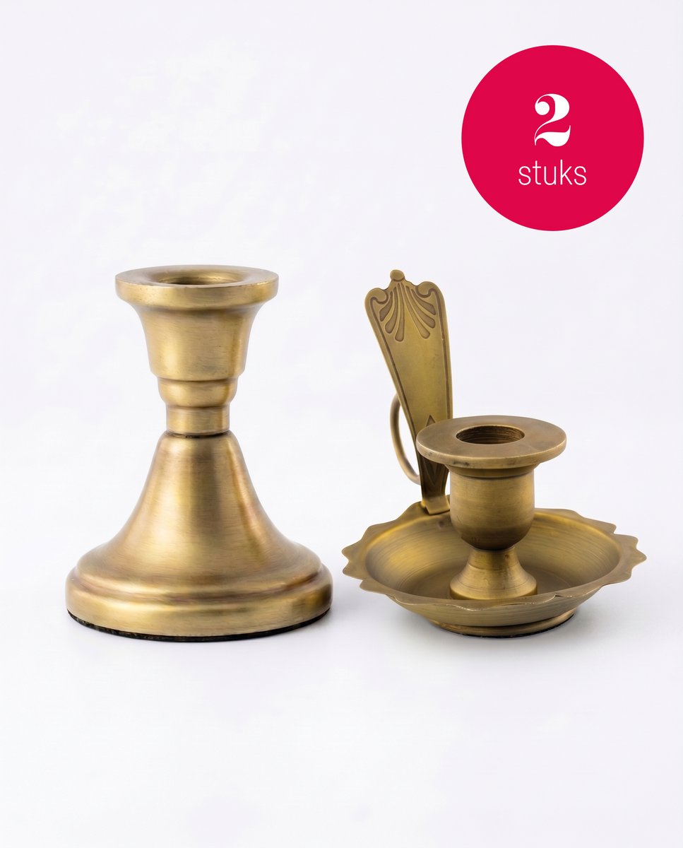vtwonen - Kandelaren - Goud - Metaal - Set van 2 - 7,5 en 17 cm