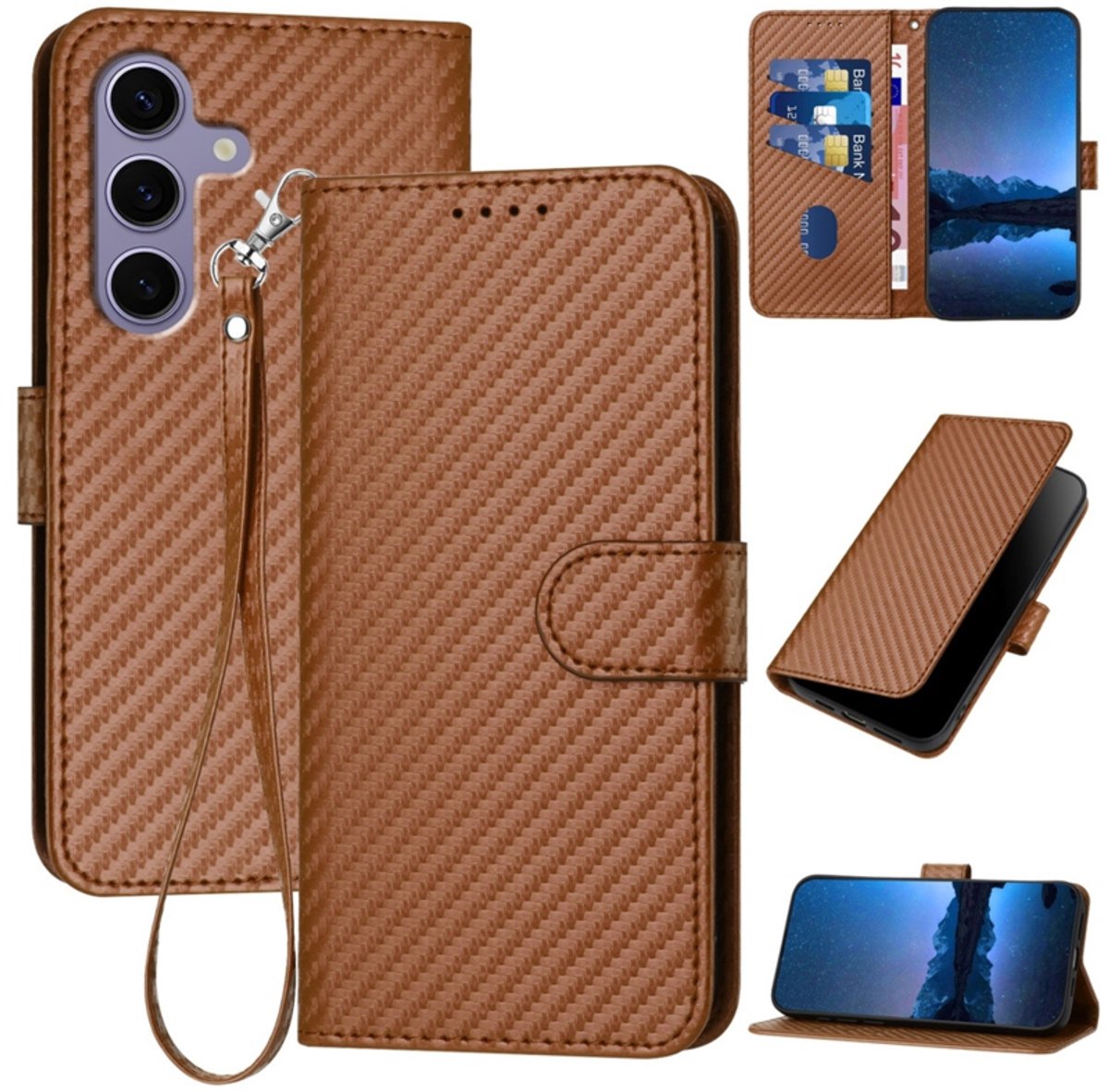 Luxe BookCover Hoes Etui geschikt voor Samsung Galaxy S24 - S25 Bruin - Carbon