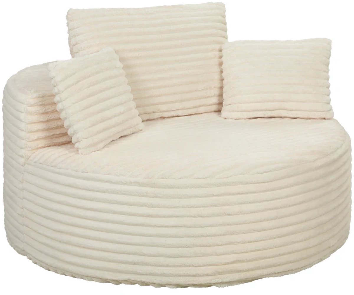 Fauteuil - met Diepe Zitting - Enkele Bank zonder Vast Frame - Volschuimdesign - 4 Kussens - Crèmewit