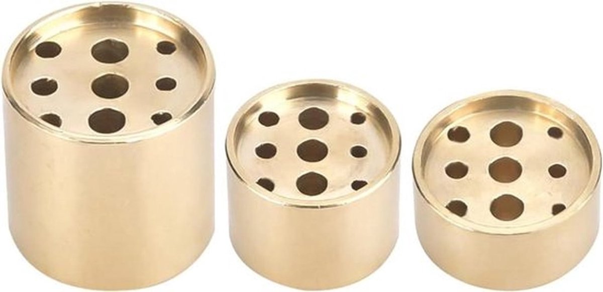 Wierookbrander - Hout - Aromatherapie - Geschikt voor Wierookstokjes - Bruin - Thuisgebruik - Ontspanning - Hotel en Restaurant - Koper - 3 stuks wierookbrander, 9 gaten cilindrische koperen brander voor thuis, hotel en restaurant (3 maten).