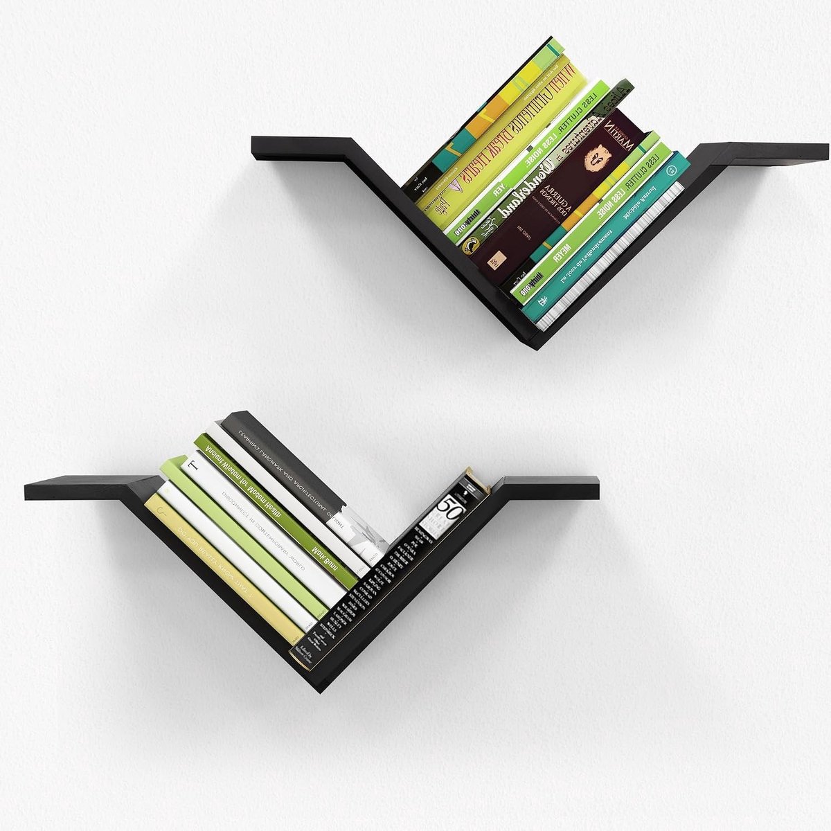 Verticale onzichtbare boekenkast - Zwart - 2-delige set - Wandmontage boekenplanken - Voor woonkamer en kantoor