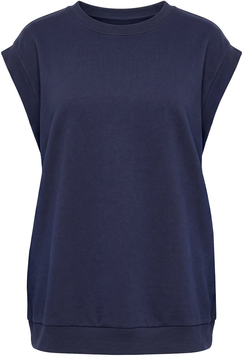 MIAMODA - Dames - Sweatshirt boxy fit blousemouwen van geweven stof - Donkermarine - Maat 42