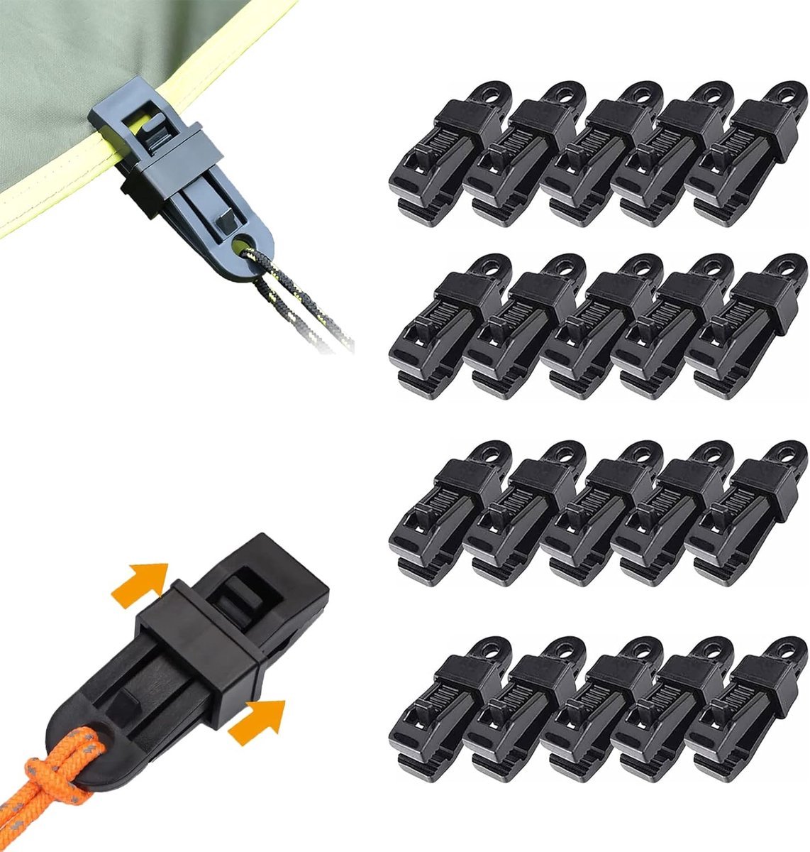 20 Stuks Tarpaulin Clips, Tarp Clips Heavy Duty Lock Grip, Shade Cloth Plastic Clips, Tarpaulin Klemmen, Tarpaulin Clips en Klemmen, Tent Clips Tarpaulin Clips, Tarpaulin Klemmen, Herbruikbare Tarp Klemmen voor Luifel Buiten (Zwart)