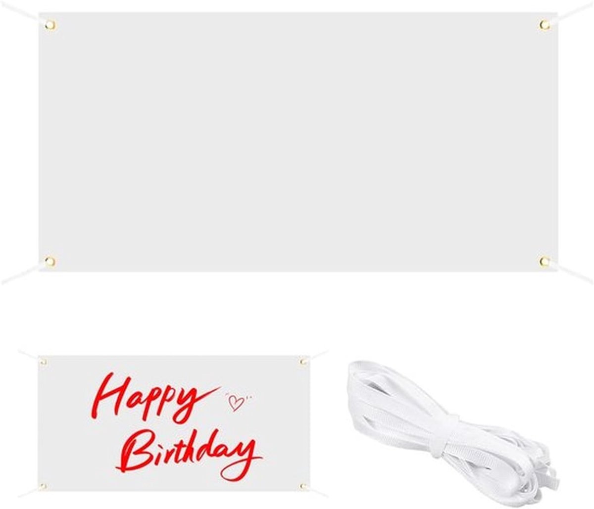 - Leeg Banner - DIY Schilderen - Perfect voor Feesten - Wit - Buiten Gebruik - 180x100 cm - Geschikt voor Iedereen - Inclusief Touw