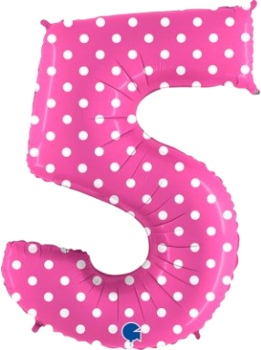 Cijferballon 5 - roze - polka dot - 102cm