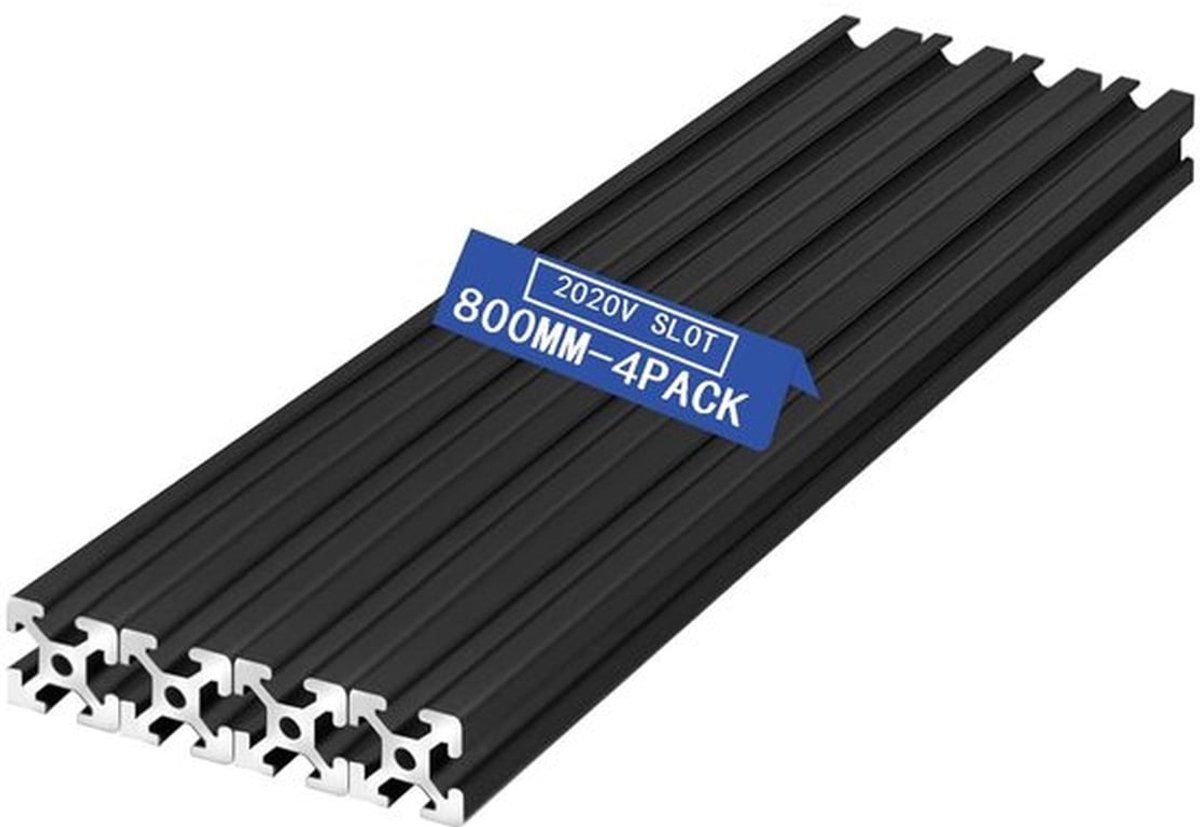 Lineaire Rail Geanodiseerd - 4 Stuks - 800 mm - Aluminium Profielen - V-Slot 2020 - Voor 3D-printers/CNC-machines - Hoge Sterkte - Aluminium Profiel