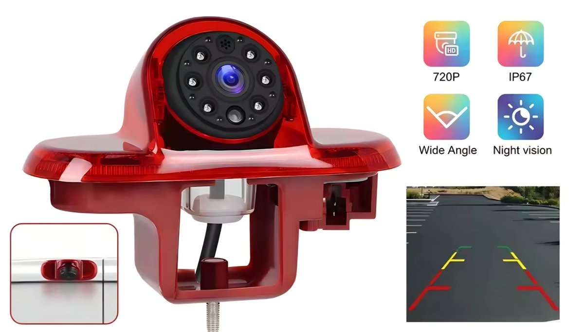 Achteruitrijcamera-set | Geschikt voor Opel Vivaro B, Renault Trafic 3, Fiat Talento, Nissan NV300 2014-2021 | Met universele tulp / RCA aansluiting | Parkeerhulp universeel | camera | Geschikt voor aftermarket Android radio scherm, Carplay autoradio