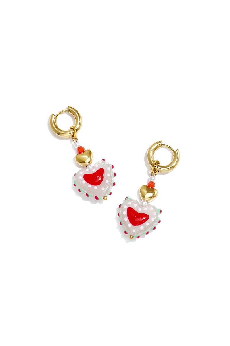 Lulu - Oorringetjes met snoephart en parels - Stainless Steel - - Wit