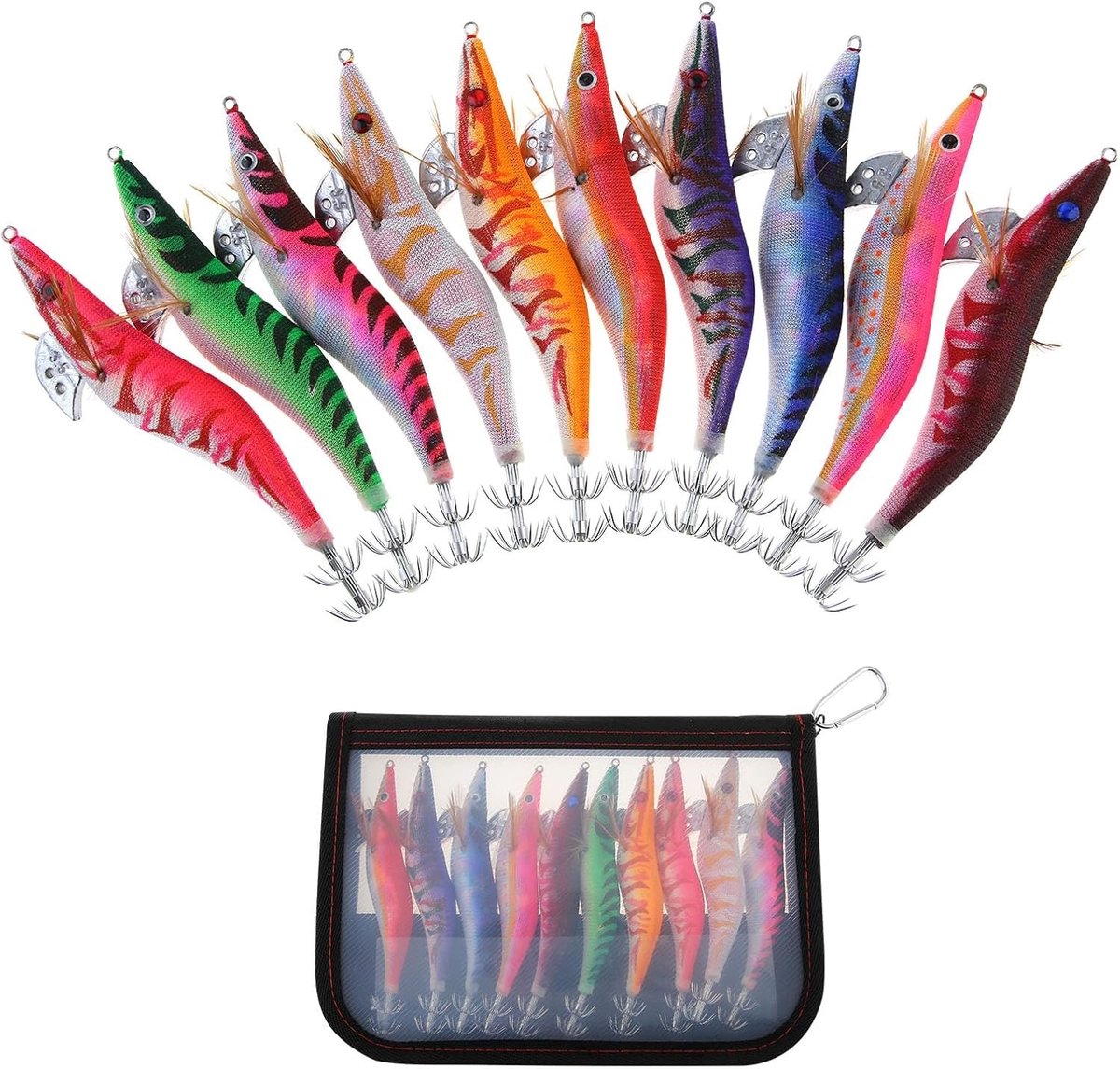 10 Stuks Luminous Shrimp en Squid Jigs voor Zeevissen, Hard Hooks en Octopus Aas, Ideaal voor Sportvissen en Recreatief Vissen (13.5cm 19g)