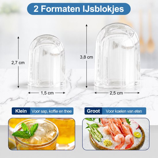 SanaVida - IJsblokjes Machine - Ice Cube Maker - Draagbare IJsblokjesmaker - 12KG/24H - 2 Maten IJsblokjes - Zwart - 27x20x28cm — afbeelding 2